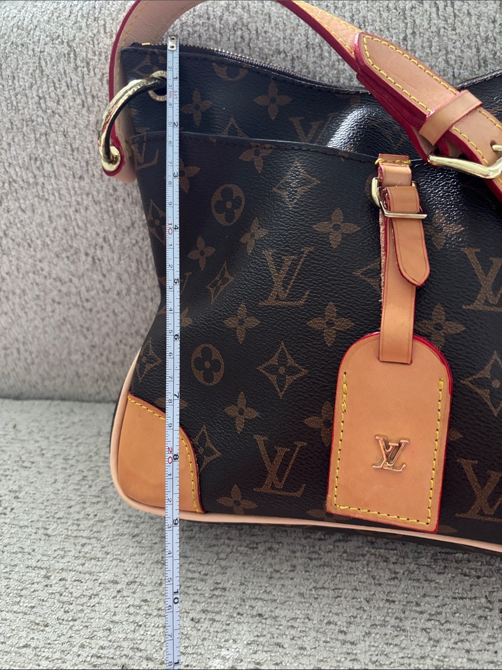 *FASHION* Brown Monogram Shoulder Bag with Tan Leather Trim - Picture 4 of 17